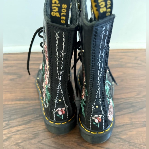 Dr. Martens Black Lace-Up Boots with Pink Rose Embroidery - Picture 4 of 7
